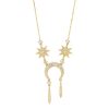 18 carat yellow gold Moon and Stars necklace set with approximately 0.37 carats of white diamonds. Moon Measures 12mm diameter and Star Measure 7mm