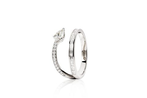 18ct gold White Diamond two row ring with central Pear Shaped Diamond.