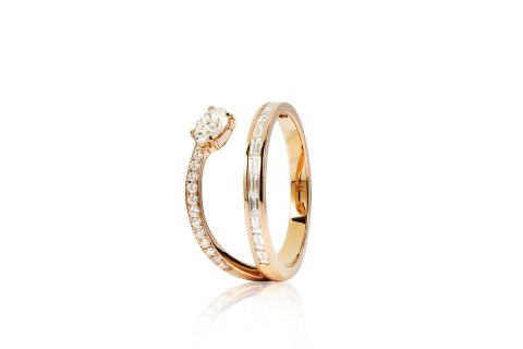 18ct gold White Diamond two row ring with central Oval Diamond.