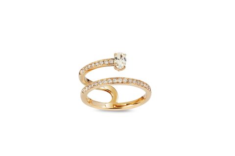 18ct gold White Diamond two row ring with central Oval Diamond.