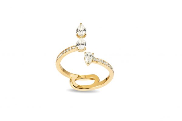 18ct gold White Diamond Three Pear Shaped Diamond vertical ring