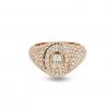 18ct gold White Diamond pinky ring with Oval Diamond center and fully paved ring.
