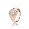 18ct gold White Diamond pinky ring with Oval Diamond center and paved top.