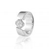 18ct gold White Diamond ring with one central Emerald Cut Diamond