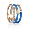 18ct gold White Diamond and Enamel ring set with central Emerald Cut Diamond BLUE