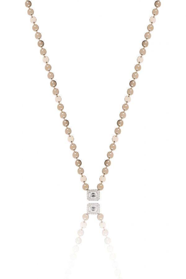 18ct gold White Diamond necklace with a central Emerald Cut Diamond