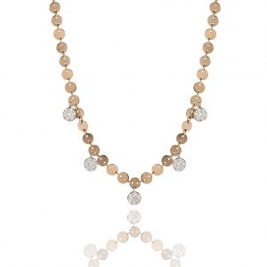 18ct gold White Diamond short five paved disks short necklace with approximately 0.45ct of pave Diamonds.
