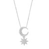 An 18ct gold necklace, set with 0.15ct white diamonds. Moon measures 9mm Star measure 7mm chain length 16 inches Three 1 inch jump rings for adjustable sizing