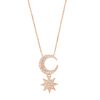 Rose gold An 18ct gold necklace, set with 0.15ct white diamonds. Moon measures 9mm Star measure 7mm chain length 16 inches