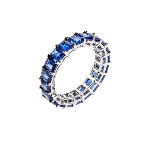 Blue sapphire eternity ring set in 18ct white gold with approximately 5.14ct of natural blue sapphires