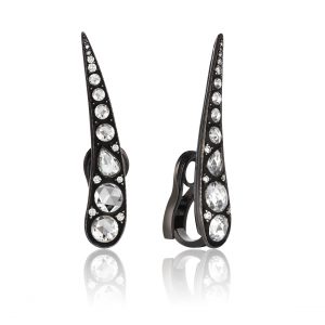 pair of 18ct white gold Ear-cuff Earrings from the Malificent Collection, set with 1.01ct of rose cut and 0.15 carats of brilliant cut diamonds, finished off with black rhodium plating for contemporary effect
