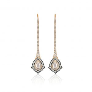 pair of 18ct rose gold Once Upon Time princess long earrings set with 1.22 ct. white diamonds