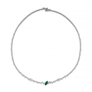 An 18ct white gold Classic Diamond and Emerald necklace created by Monan with 4.52 carats of mixed brilliant cut diamonds