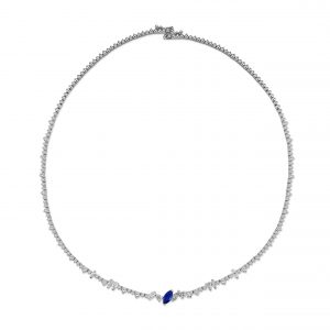 An 18ct white gold Classic Diamond and Sapphire necklace created by Monan with 4.16 carats of mixed brilliant cut diamonds