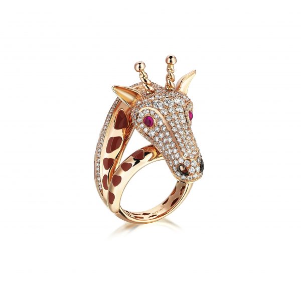 An 18ct rose gold Another World limited edition Giraffe ring created by Monan