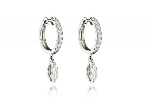 18ct gold Marquise Cut White Diamond hoop drop earrings