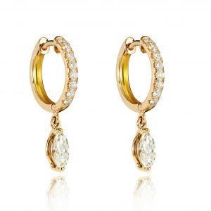 18ct gold Marquise Cut White Diamond hoop drop earrings