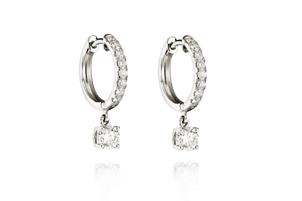 18ct gold Brilliant Cut White Diamond hoop drop earrings