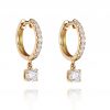 18ct gold Brilliant Cut White Diamond hoop drop earrings