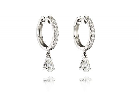 18ct gold Pear Shaped White Diamond hoop drop earrings