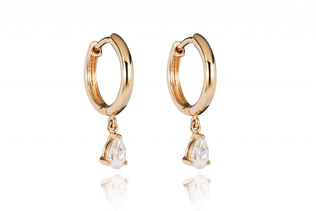 18ct gold Pear Shaped White Diamond hoop drop earrings
