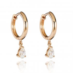 18ct gold Pear Shaped White Diamond hoop drop earrings