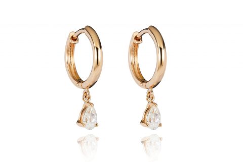 18ct gold Pear Shaped White Diamond hoop drop earrings