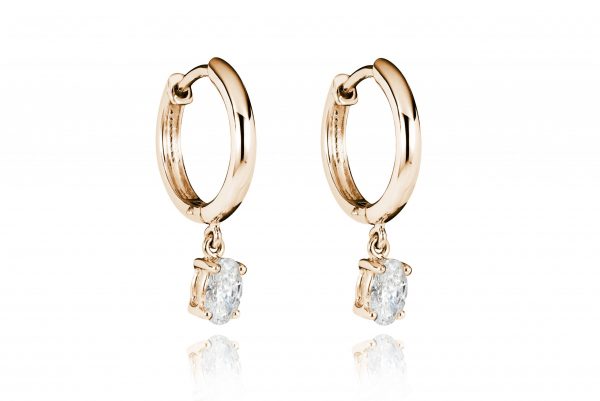 18ct gold Oval White Diamond hoop drop earrings