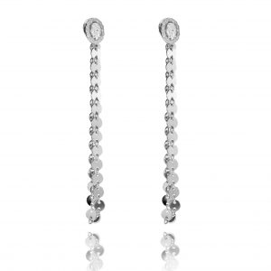 18ct gold White Diamond chain earrings with Oval Diamond studs with halo, set with approximately 0.65ct of Oval Diamonds and 0.40ct pave Diamonds.
