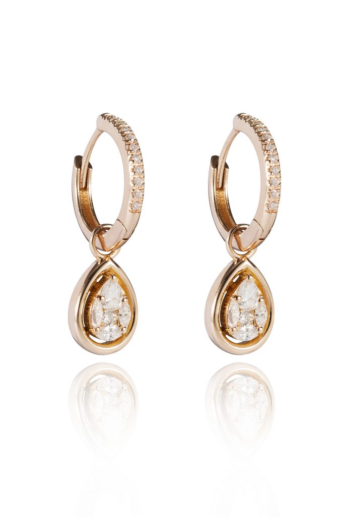 18ct gold White Diamond Magic small hoop drop earrings set with approximately 0.55ct of Diamonds