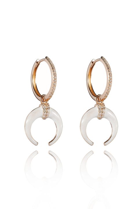 18ct gold White Diamond Bone small hoop drop earrings set with approximately 0.15ct of Diamonds