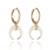 18ct gold White Diamond Bone small hoop drop earrings set with approximately 0.15ct of Diamonds
