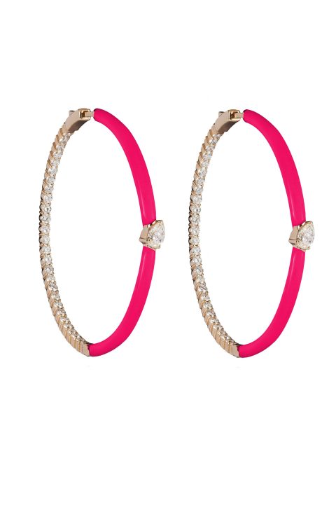 18ct gold White Diamond and enamel hoop earrings