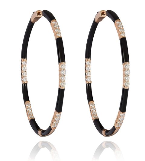 18ct gold White Diamond and enamel hoop earrings