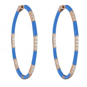 18ct gold White Diamond and enamel hoop earrings