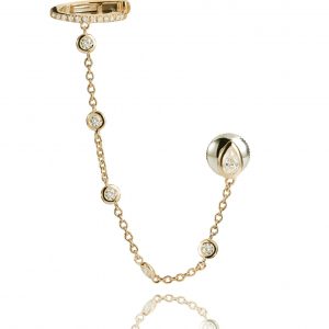 PEAR-SHAPED DIAMOND STUD WITH CHAIN LINK TO EAR CUFF