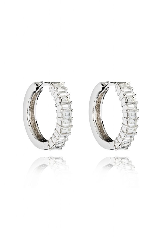 18ct gold WhiteBaguette Cut Diamond hoop earrings