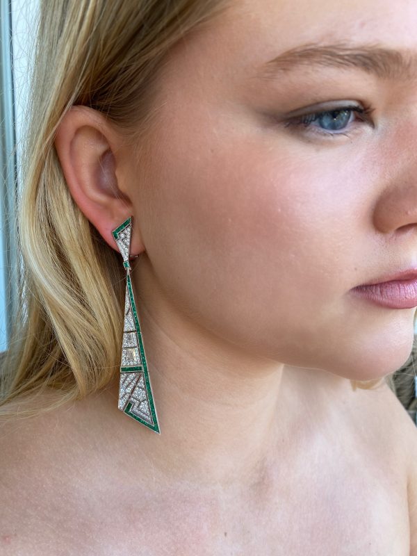 Art Deco Style Emerald Diamond Earrings
