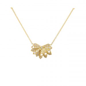 An 18Ct gold Penacho necklace set with 0.26ct of white diamonds suspended from an 18 inch chain