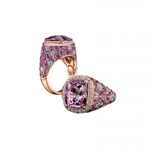 10.09ct all natural, unheated cushion cut pink sapphire Celebration Ring 3.33ct round pink sapphires 1.26ct round brilliant cut diamonds Set in 18ct rose gold