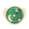 Moon and Stars Signet Ring An 18 carat rose gold ring, set with 0.043 carats of white diamonds Hardstone malachite