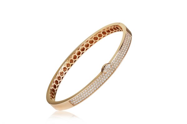 18ct gold Rose gold Diamond bangle with one central Marquise Cut Diamond