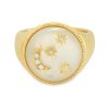 Moon and Stars Signet Ring An 18 carat rose gold ring, set with 0.043 carats of white diamonds Hardstone mother of pearl