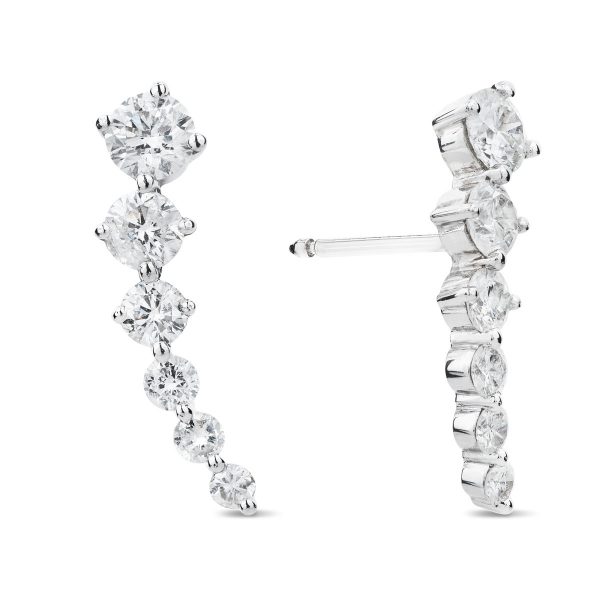 18ct white gold ear climber earrings set with 12 round brilliant cut diamonds G VS quality with total weight of 0.85ct