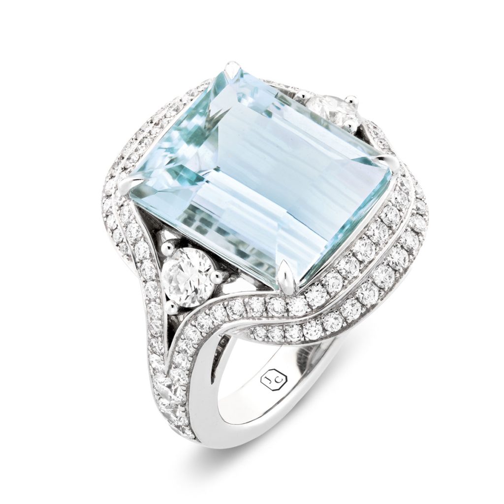 Natural Aquamarine and Diamond Cocktail Ring