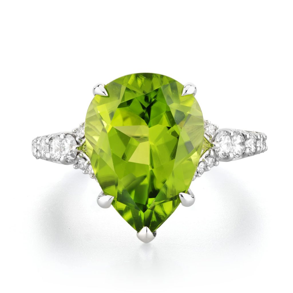 Natural Peridot & Diamond 18K White Gold Ring by Jewel Connoisseur