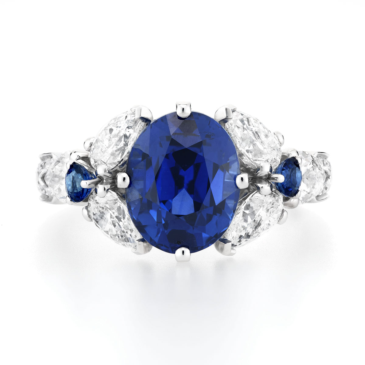 Royal Blue Oval Sapphire & Diamond Platinum Ring
