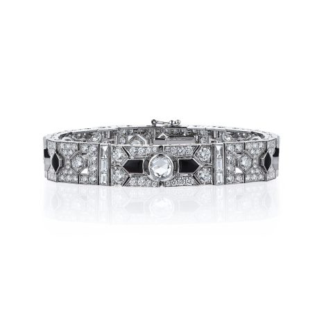 Art Deco Style flexible bracelet set with 9.24ct of white diamonds (1.46ct rose cut