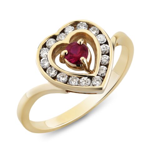 Pre-Loved Diamond & Ruby Heart Ring IN 18K YELLOW GOLD